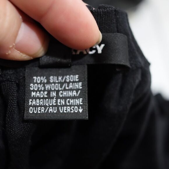 Ellen Tracy Black Pleated Neckline Midi Dress Medium Wool & Silk - Picture 8 of 11